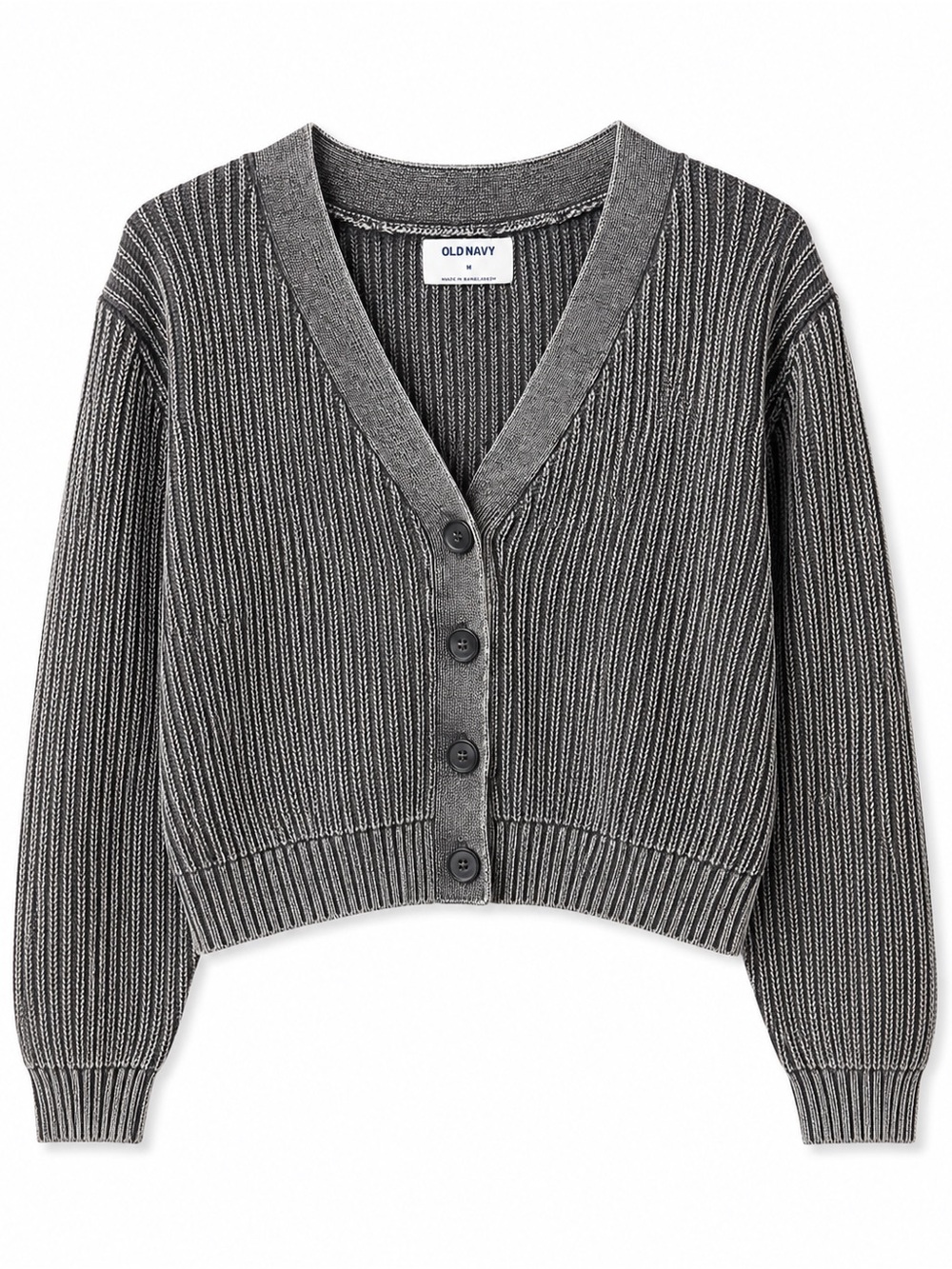 Old Navy Women's Charcoal Ribbed V-Neck Button Cardigan